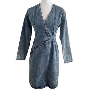 New Talent Sportswear Acid Wash Asymmetrical Sheath Denim Dress 80's